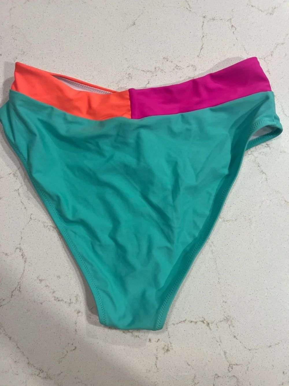 POPVIL Colorblock Teal Bikini Bottoms with Hot Pink & Coral Accents